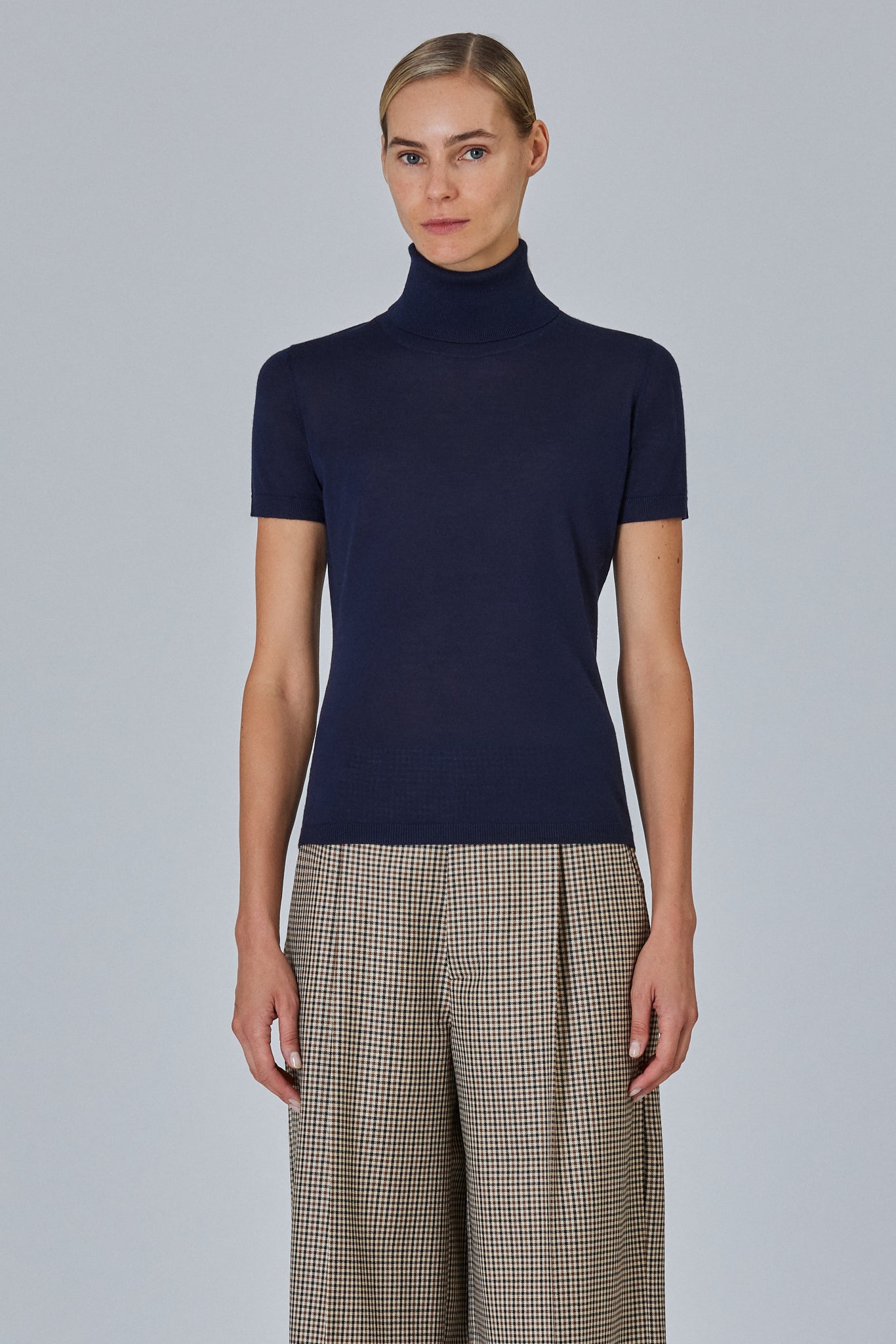 High Neck Short Sleeve Plain Stitch