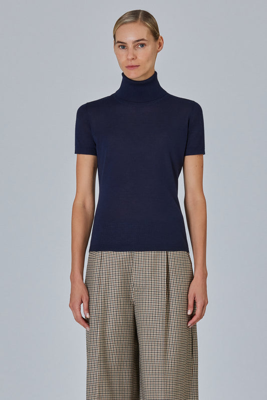 High Neck Short Sleeve Plain Stitch