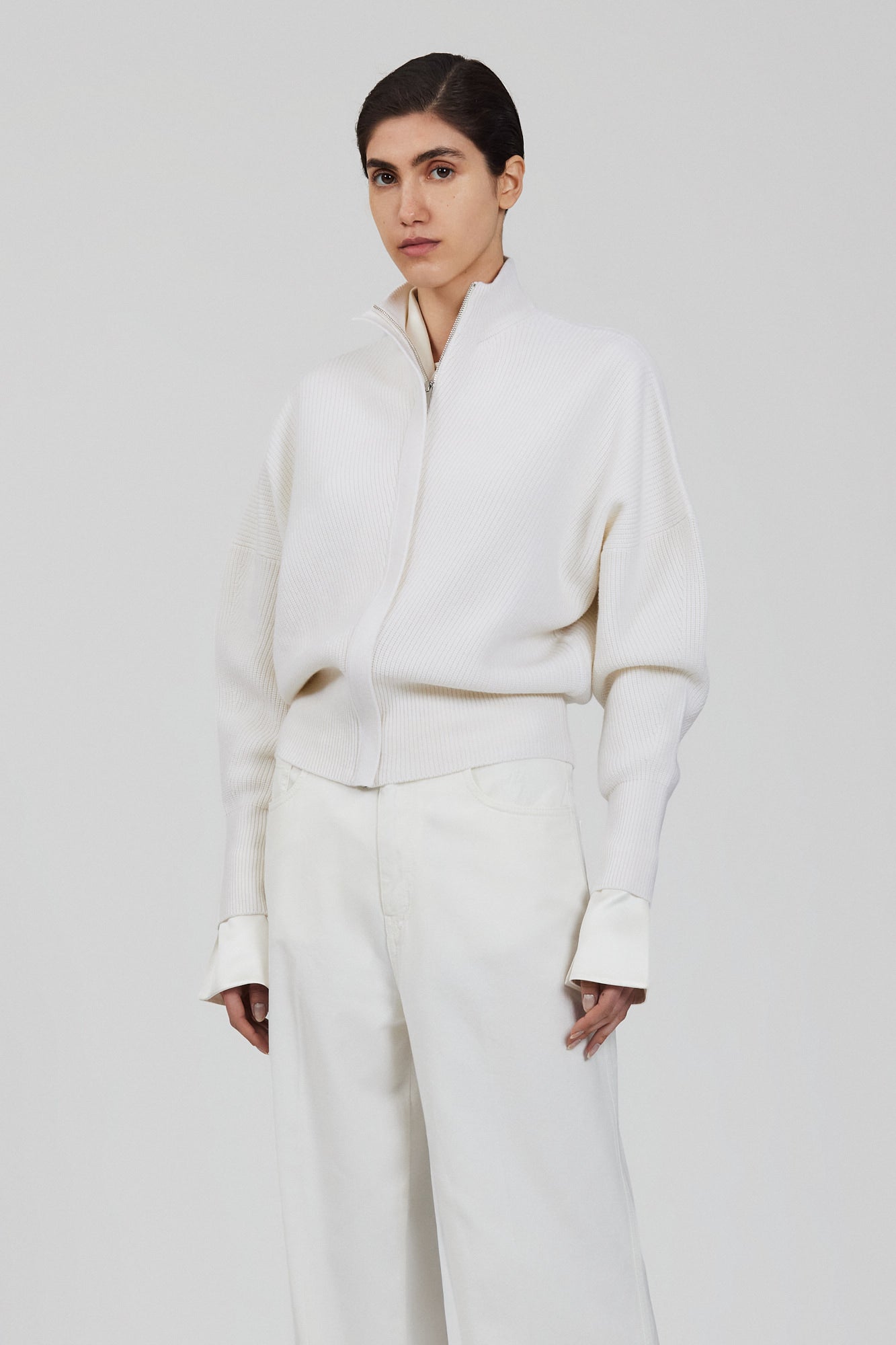 Cardigan bomber Minerva a costine inglesi con zip e maniche a pipistrello