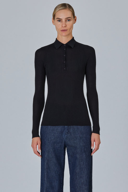 Ribbed Polo Sweater