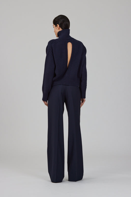 Gaia high neck cashmere sweater with back slit