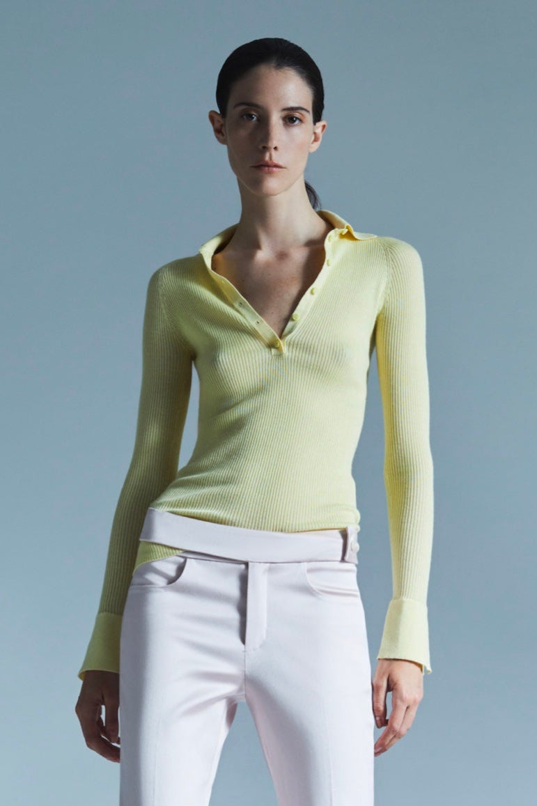 Ribbed cashmere silk polo shirt