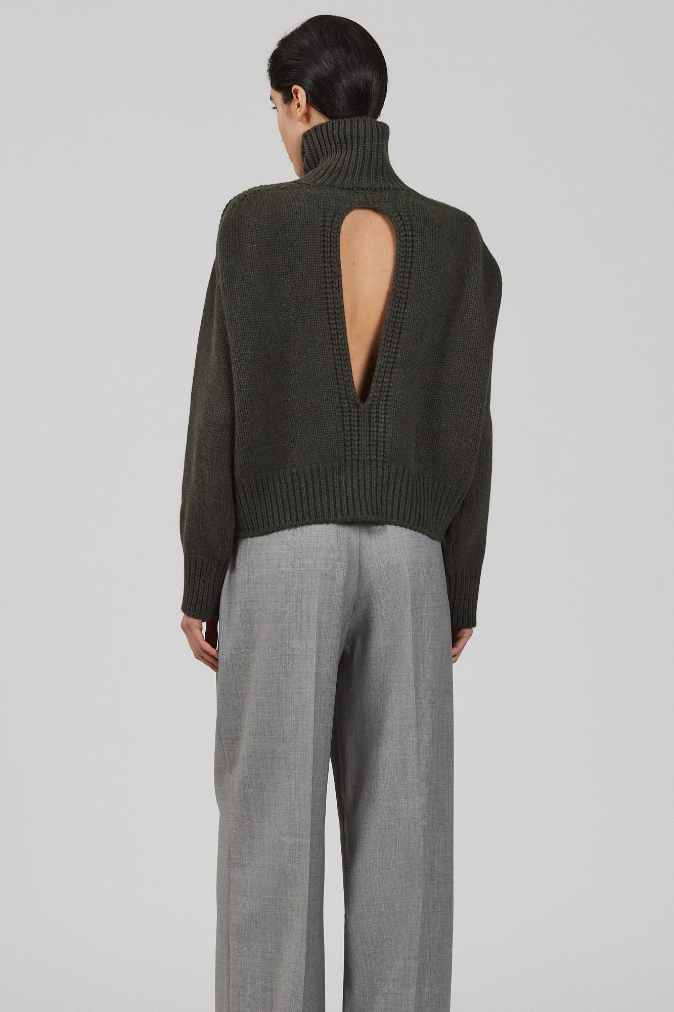 Gaia high neck cashmere sweater with back slit