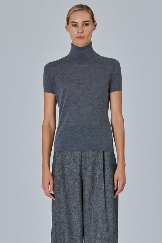 High Neck Short Sleeve Plain Stitch
