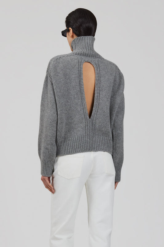 Gaia high neck cashmere sweater with back slit