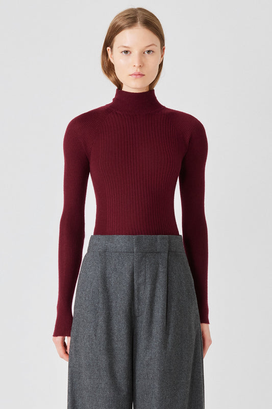 Maglione lupetto in cashmere e seta a coste