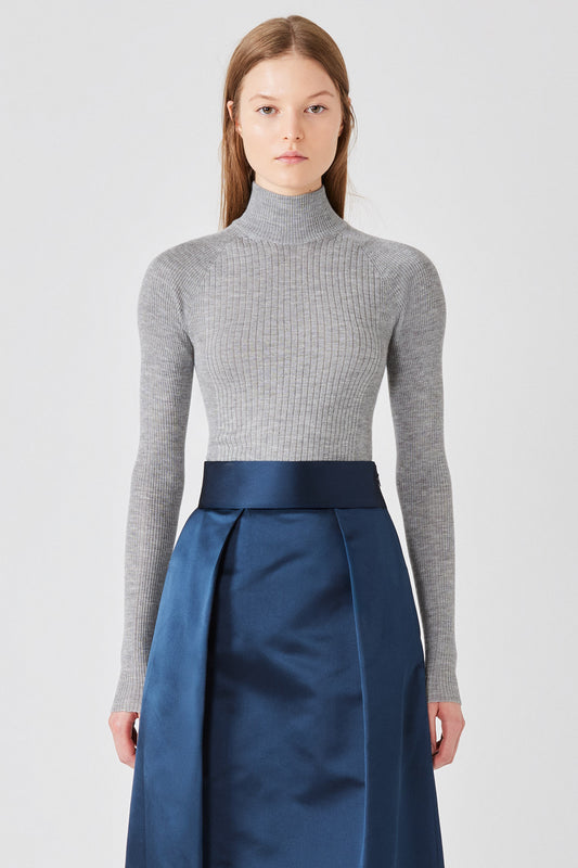 Maglione lupetto a coste in cashmere e seta