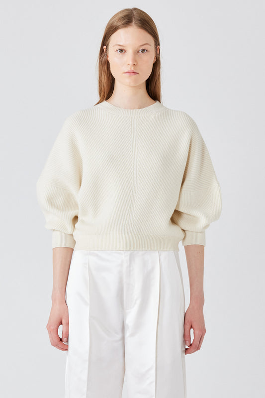 Maglione in cashmere Mina inglese a costine con maniche pipistrello