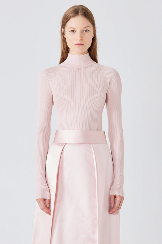 Maglione lupetto a coste in cashmere e seta