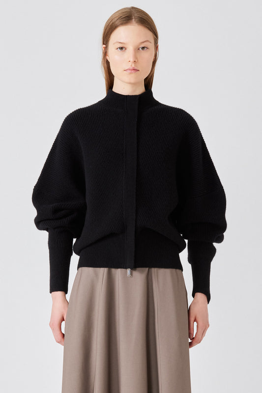 Cardigan bomber Minerva a costine inglesi con zip e maniche a pipistrello