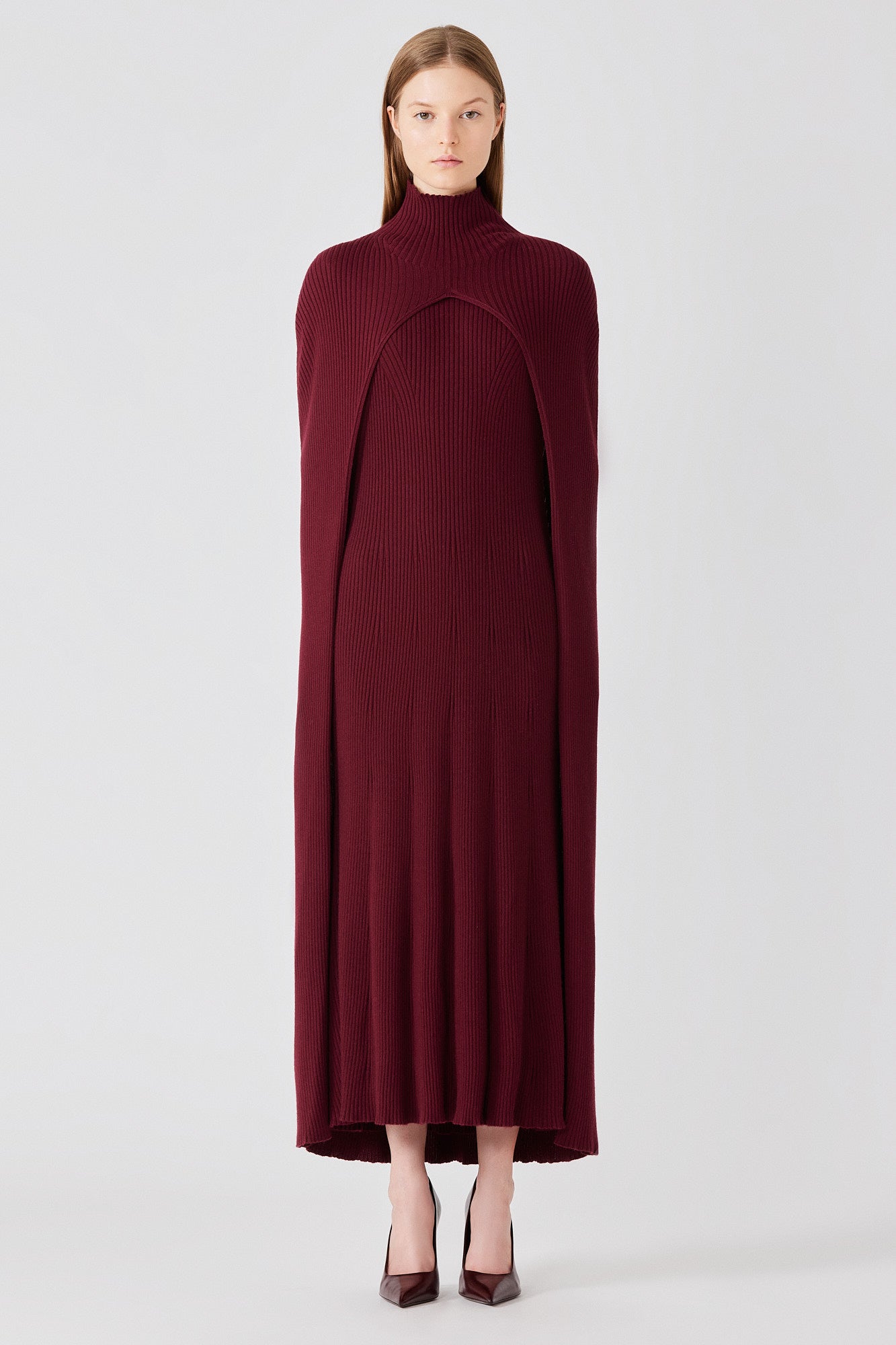 Long ribbed cashmere silk cape