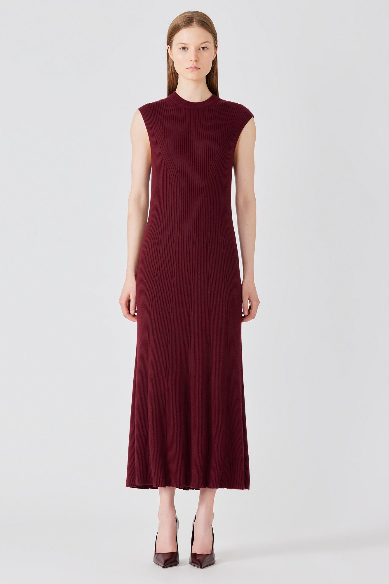 Ribbed cashmere silk sleeveless long dress