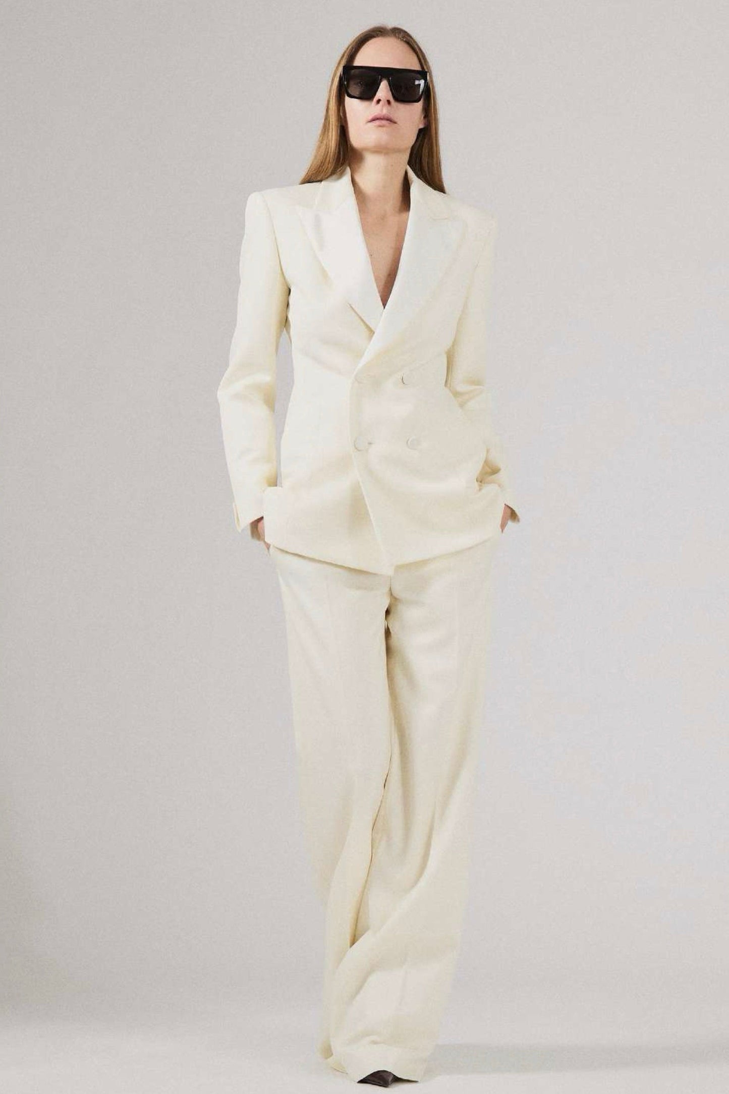 Tuxedo double breast jacket with silk revere