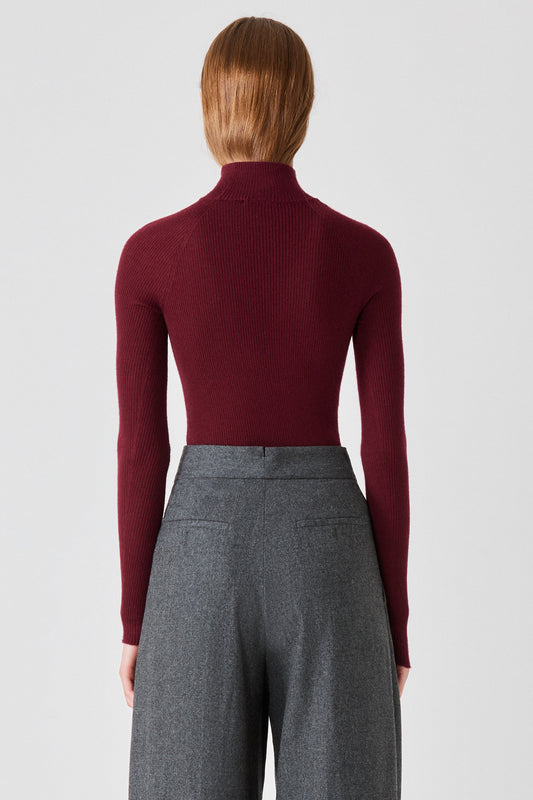 Maglione lupetto in cashmere e seta a coste