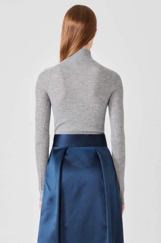 Maglione lupetto a coste in cashmere e seta