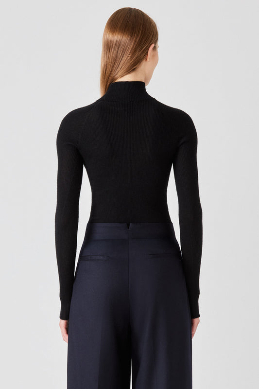 Maglione lupetto a coste in cashmere e seta