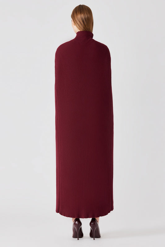 Lunga mantella a coste in cashmere e seta