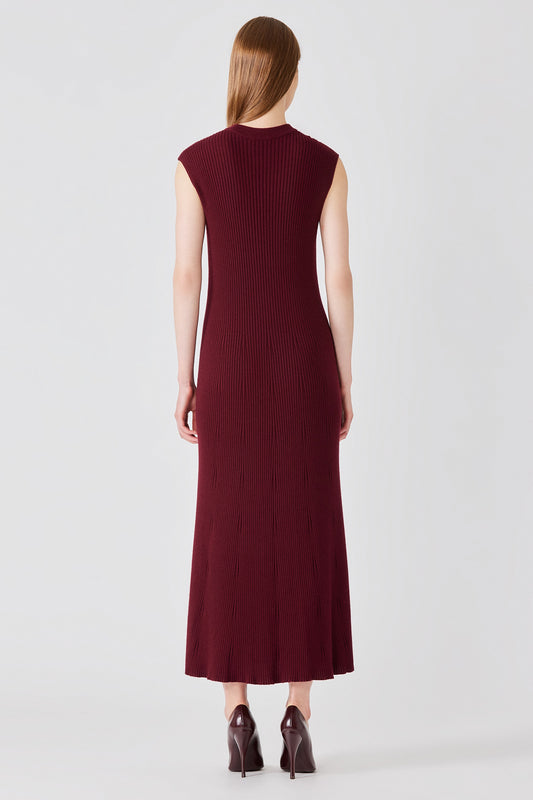 Abito lungo senza maniche in cashmere e seta a coste