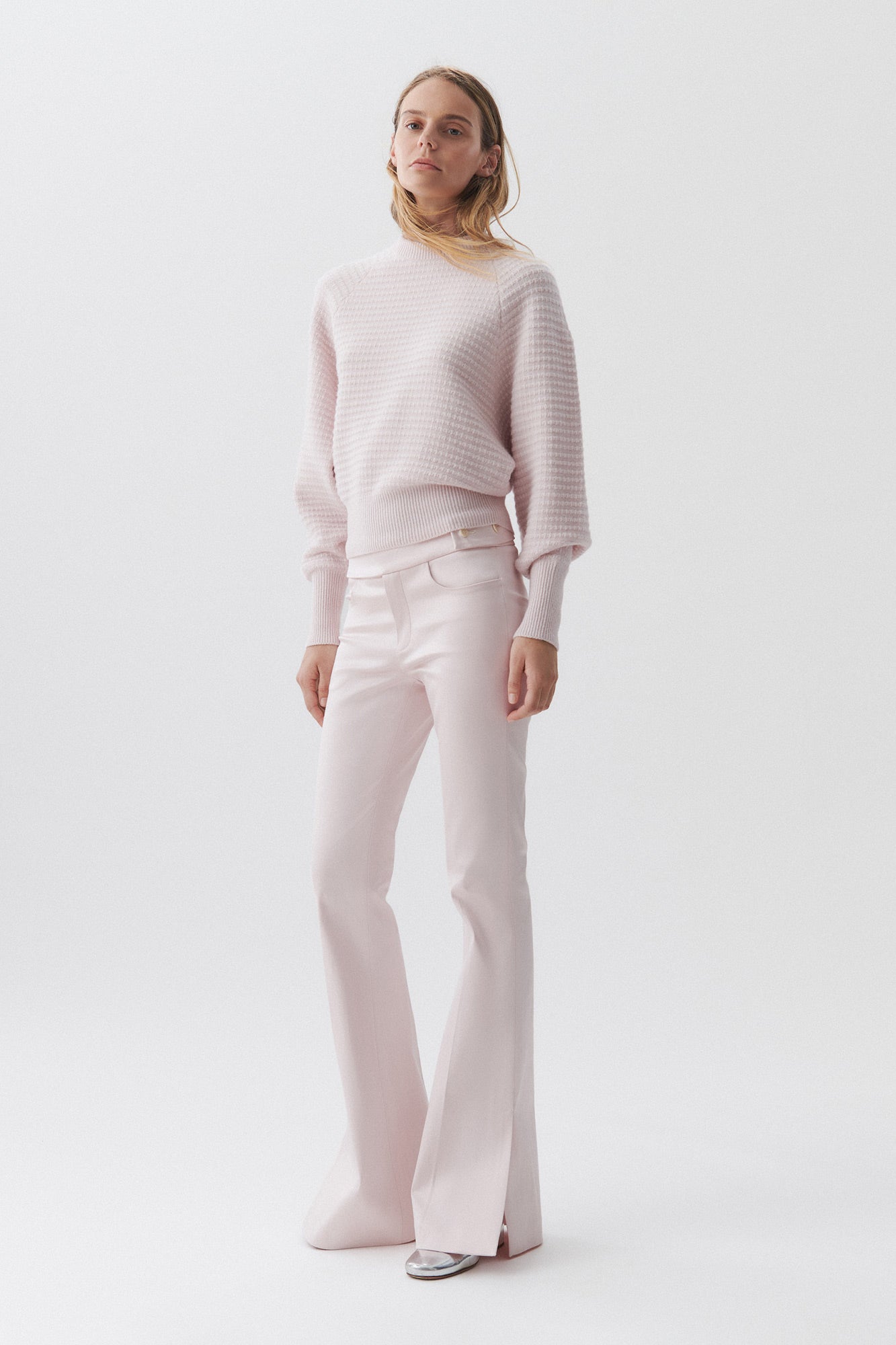 Round neck cashmere blend squares sweater