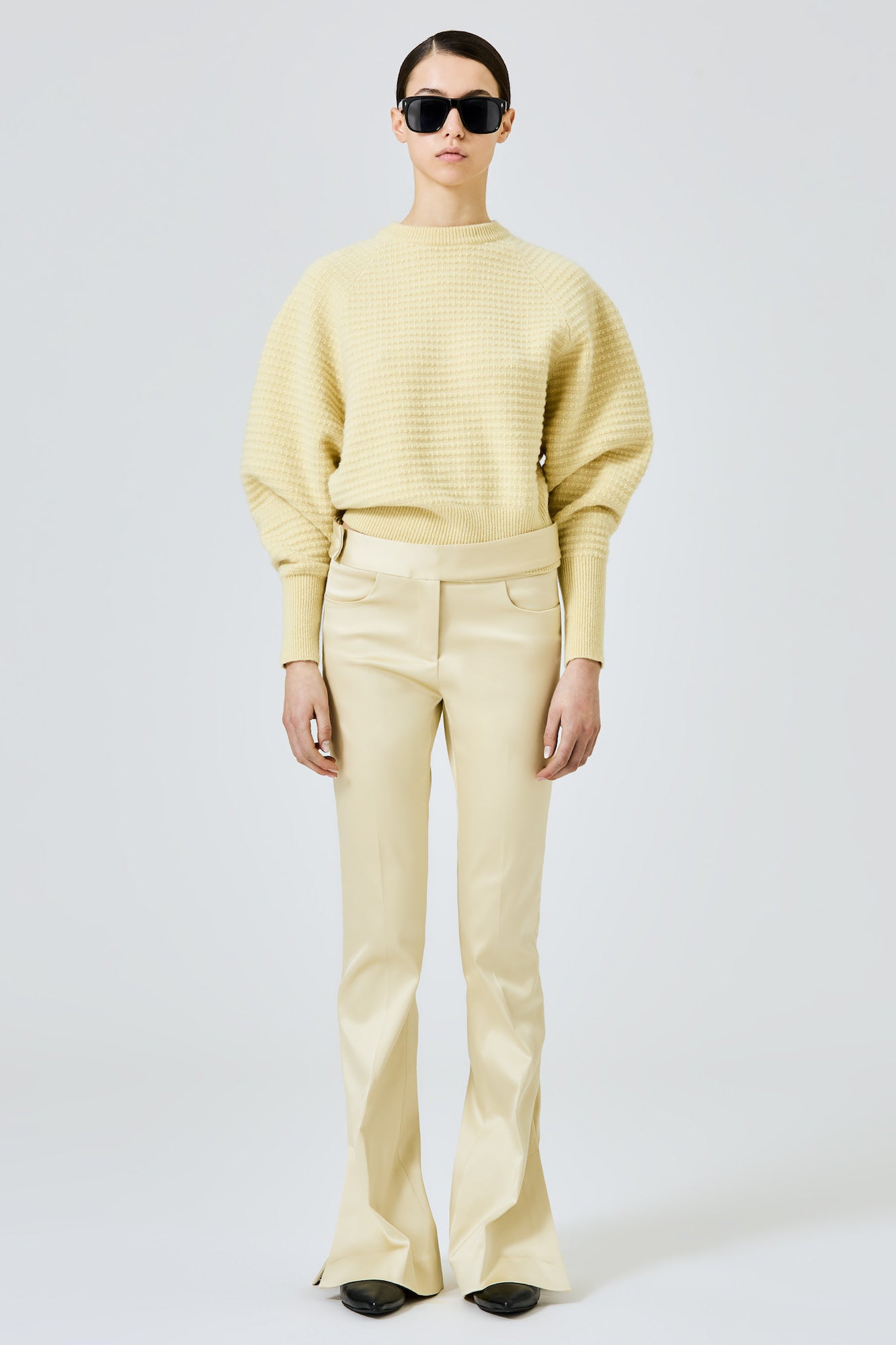 Round neck cashmere blend squares sweater