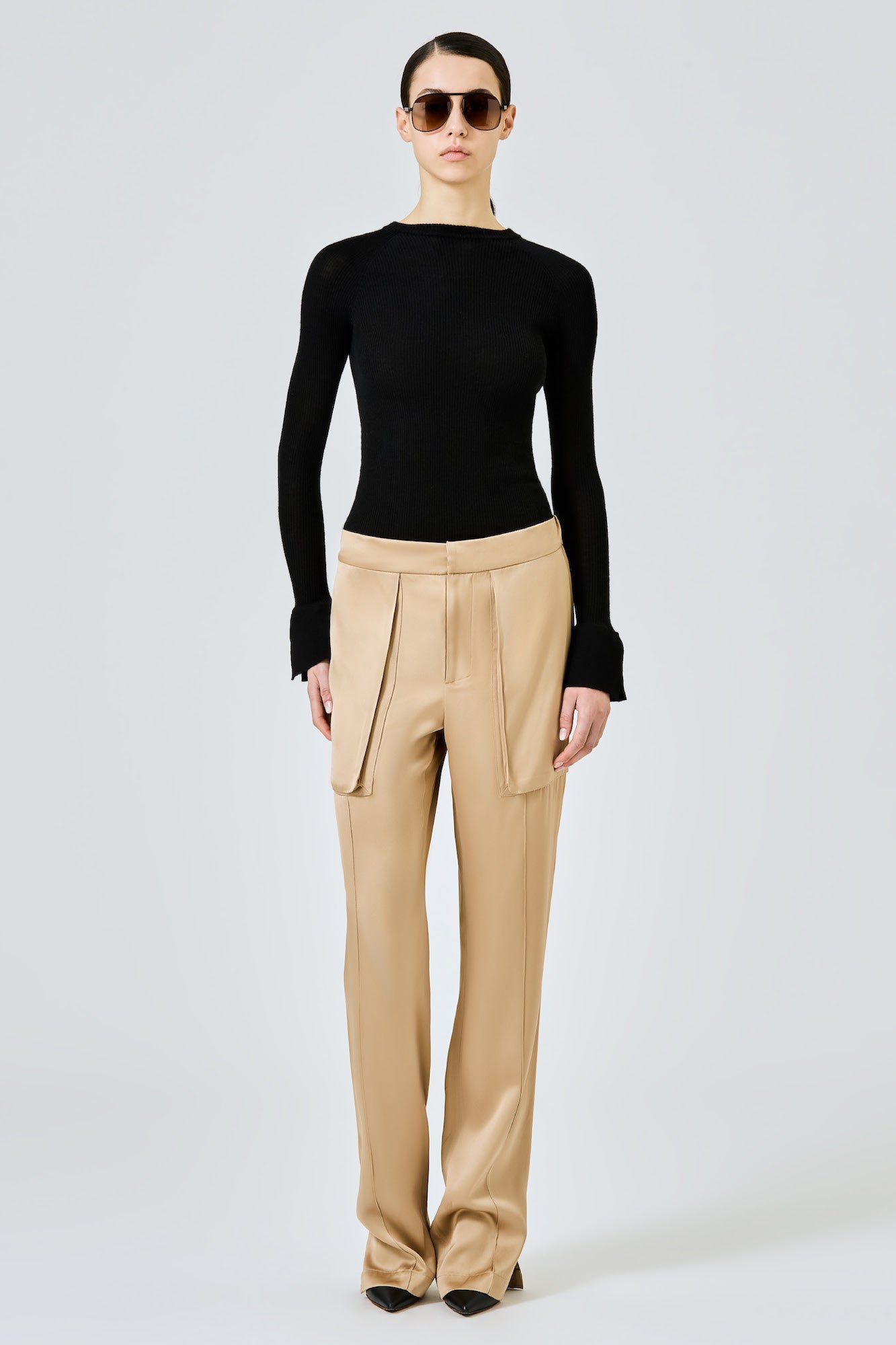 Ribbed cashmere silk round neck