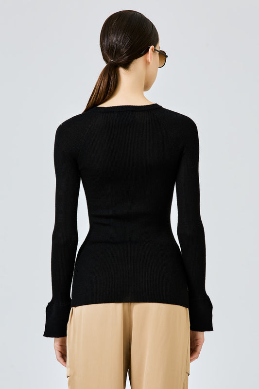 Ribbed cashmere silk round neck