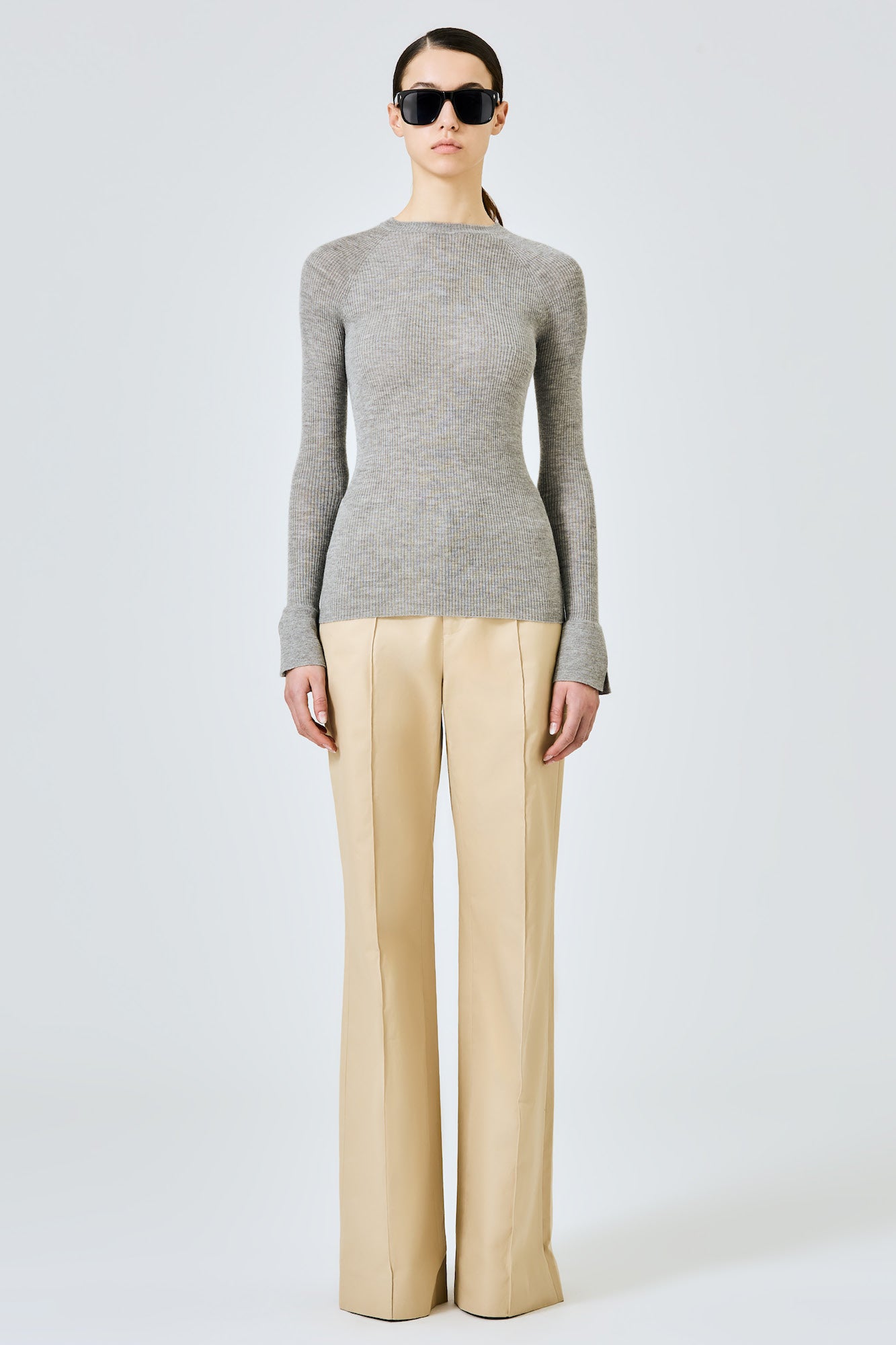 Ribbed cashmere silk round neck