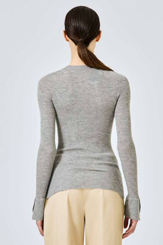 Ribbed cashmere silk round neck