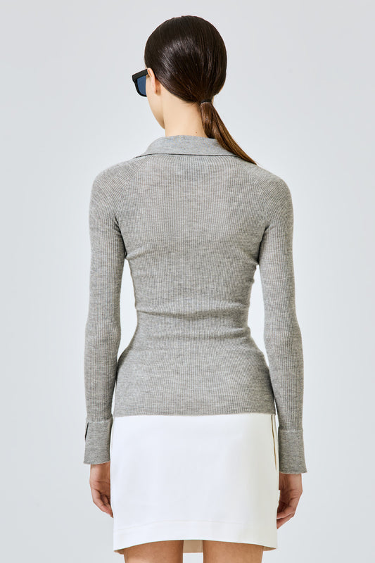 Ribbed cashmere silk polo shirt