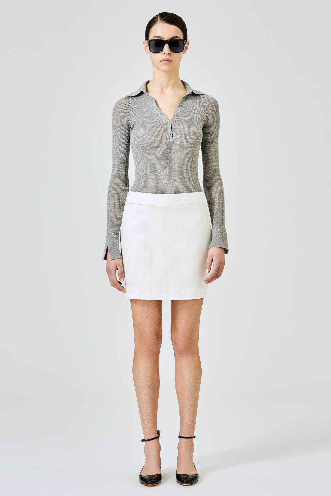 Ribbed cashmere silk polo shirt