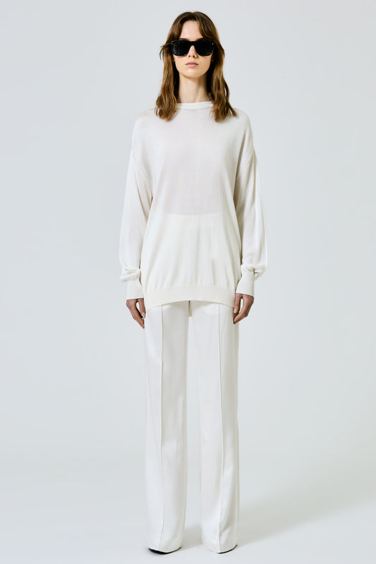 Viscose round neck sweater with back slit