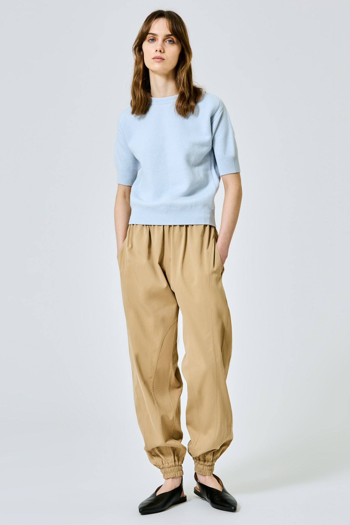 Cashmere stretch short sleeves sweater
