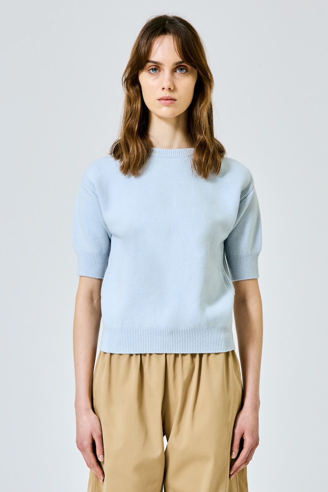 Cashmere stretch short sleeves sweater
