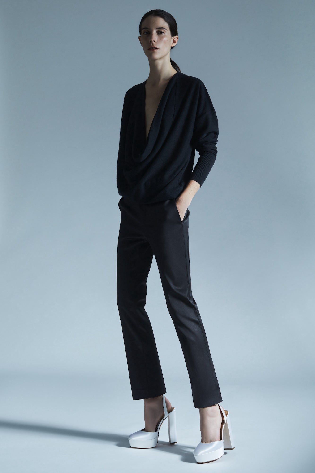 Cashmere silk deep neck sweater