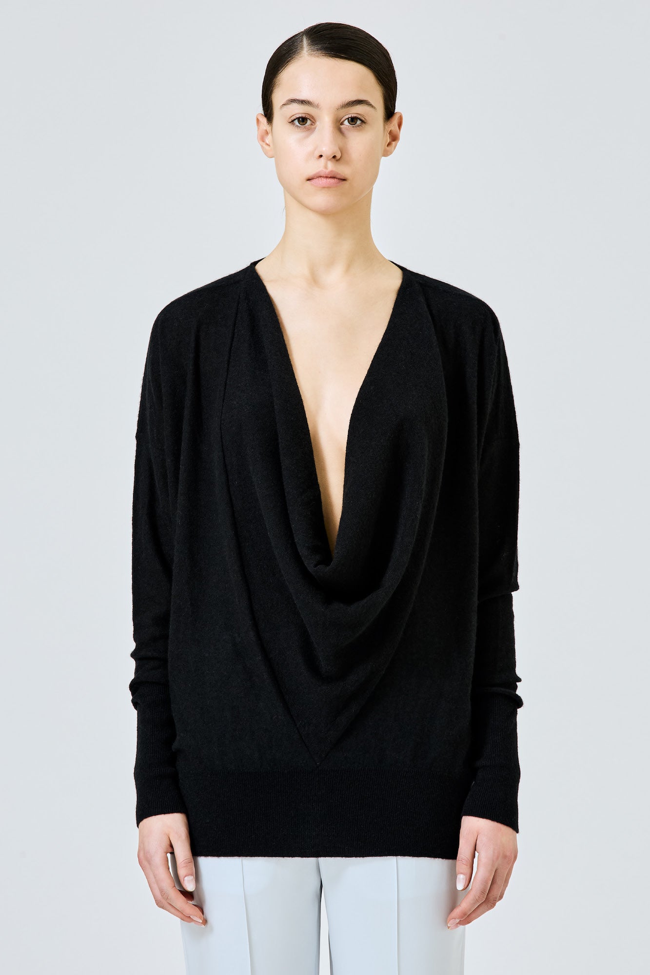 Cashmere silk deep neck sweater