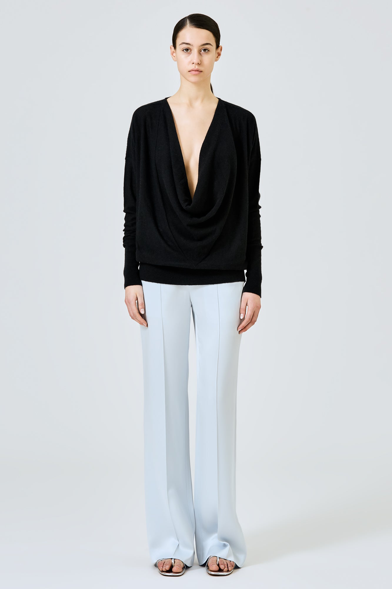 Cashmere silk deep neck sweater