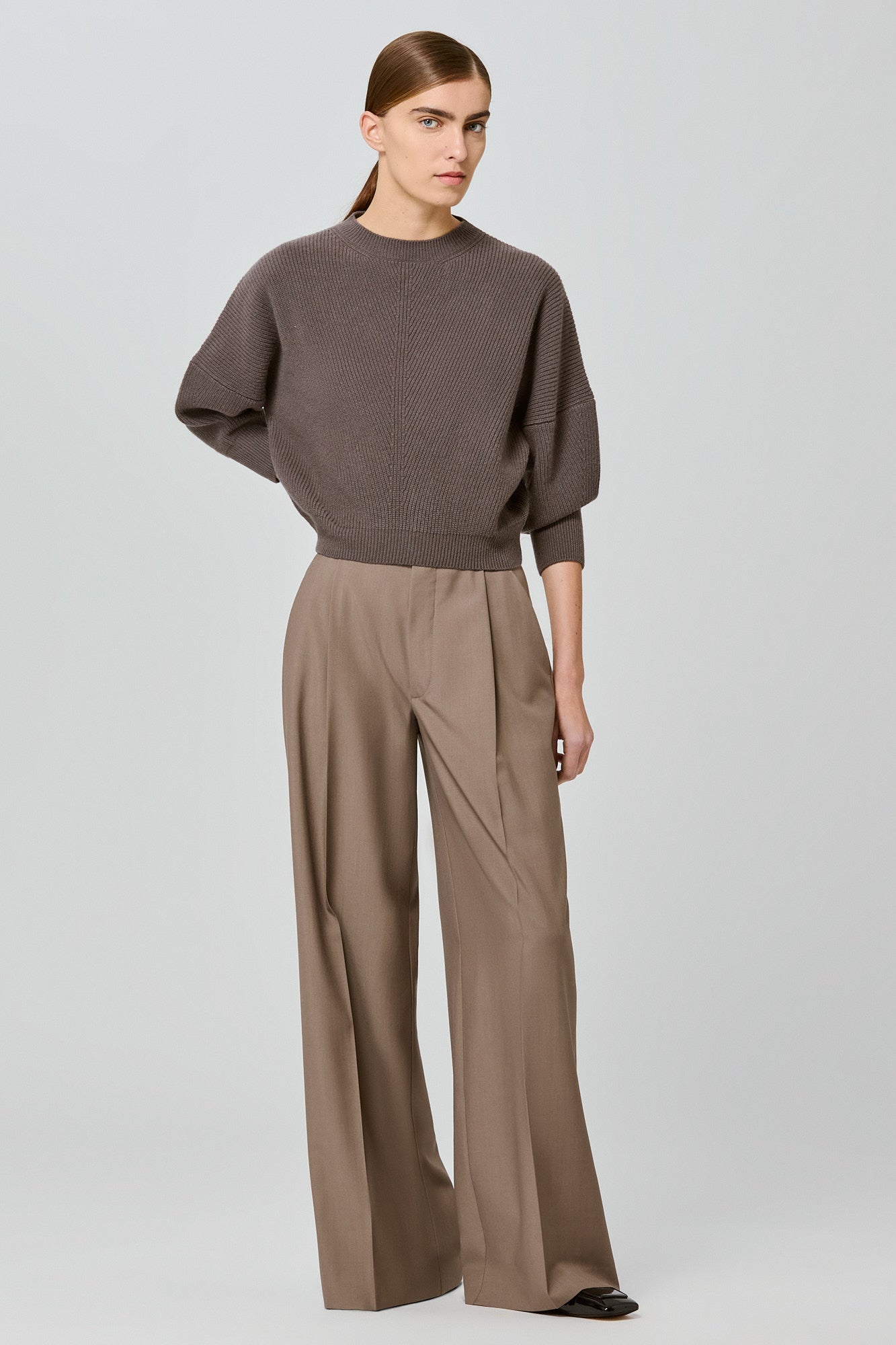 Maglione a coste in misto cashmere con manica a 3 quarti