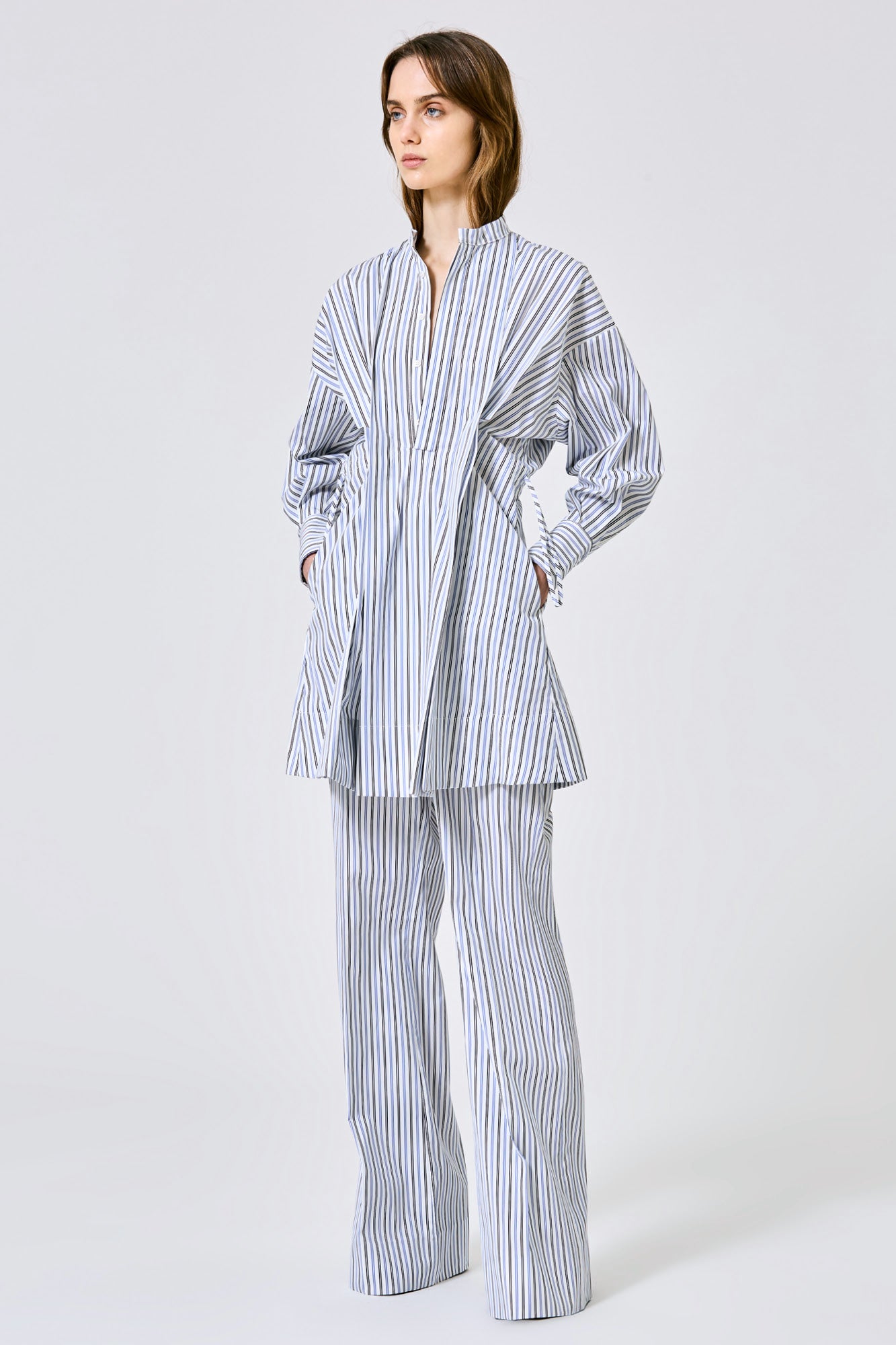 Straight leg cotton poplin trousers