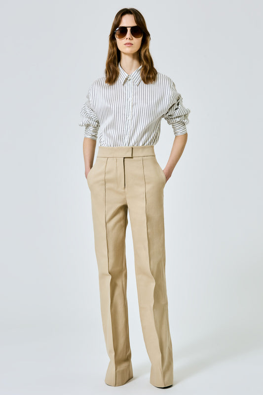 Straight leg thick cotton gabardine trousers