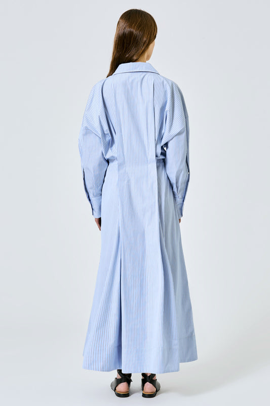 V-neck cotton poplin long dress