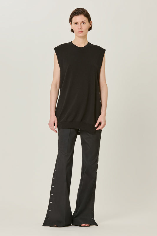 Sleeveless virgin wool top with side buttons