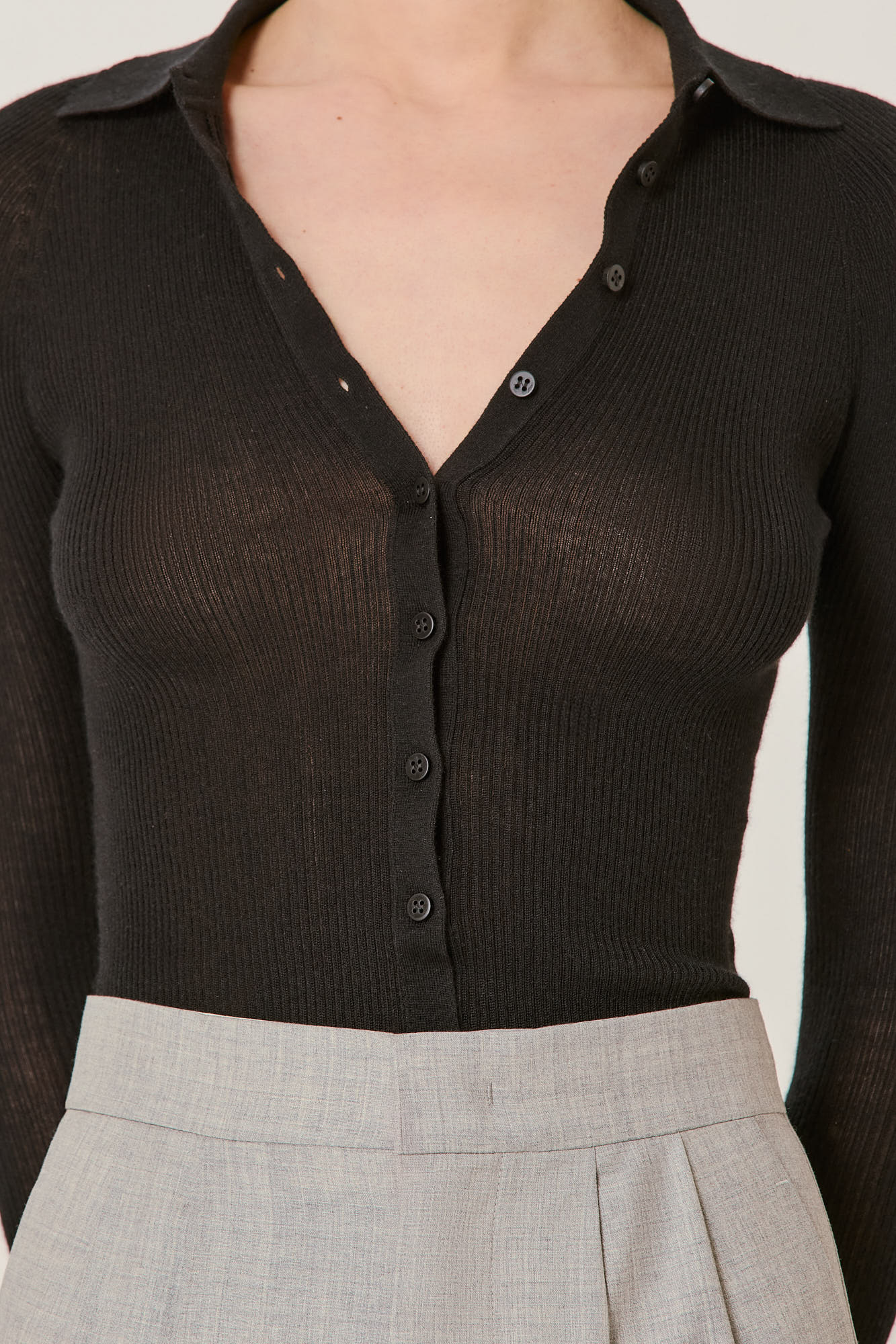 Ribbed cashmere silk cardigan polo