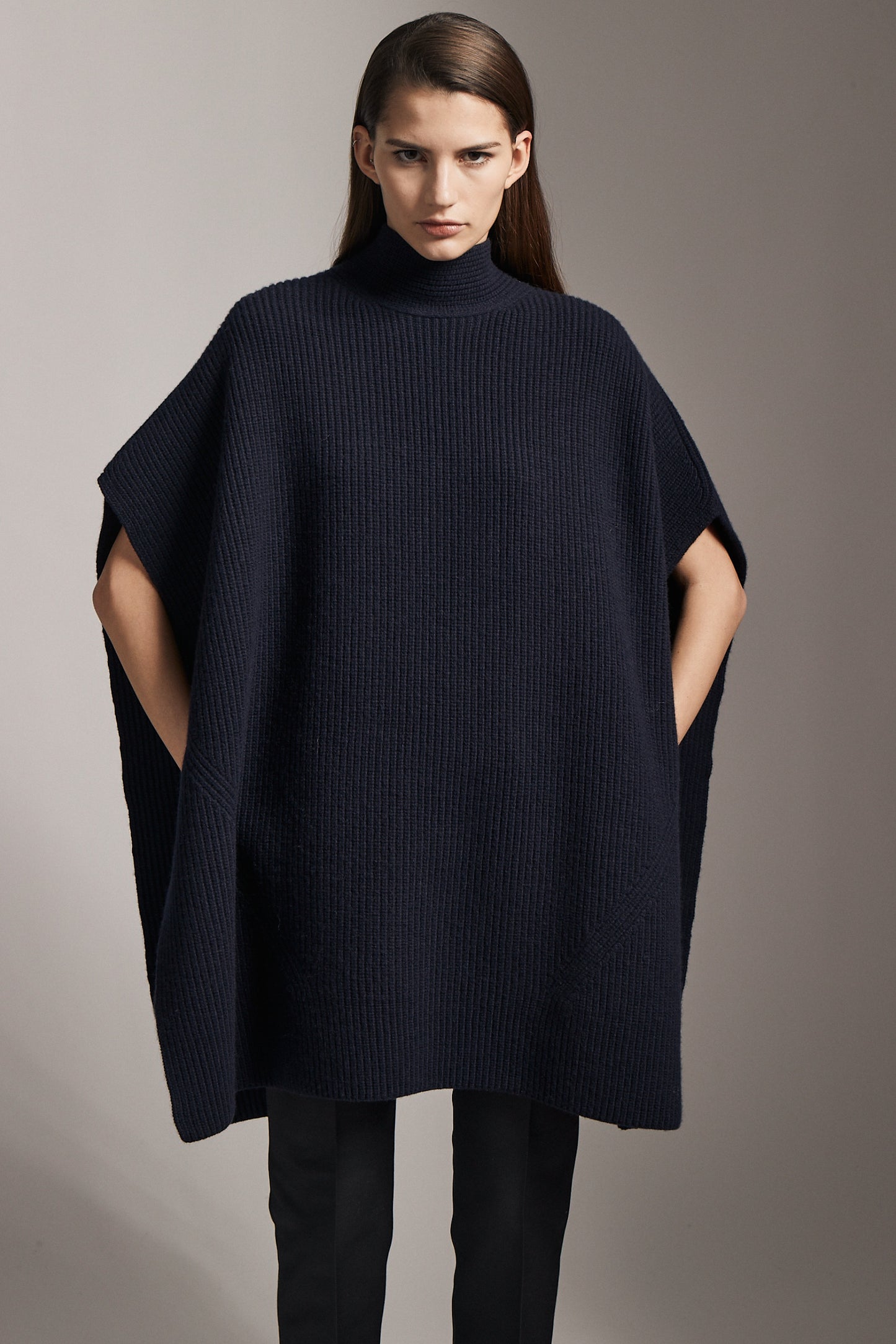 Cashmere blend scarfed poncho