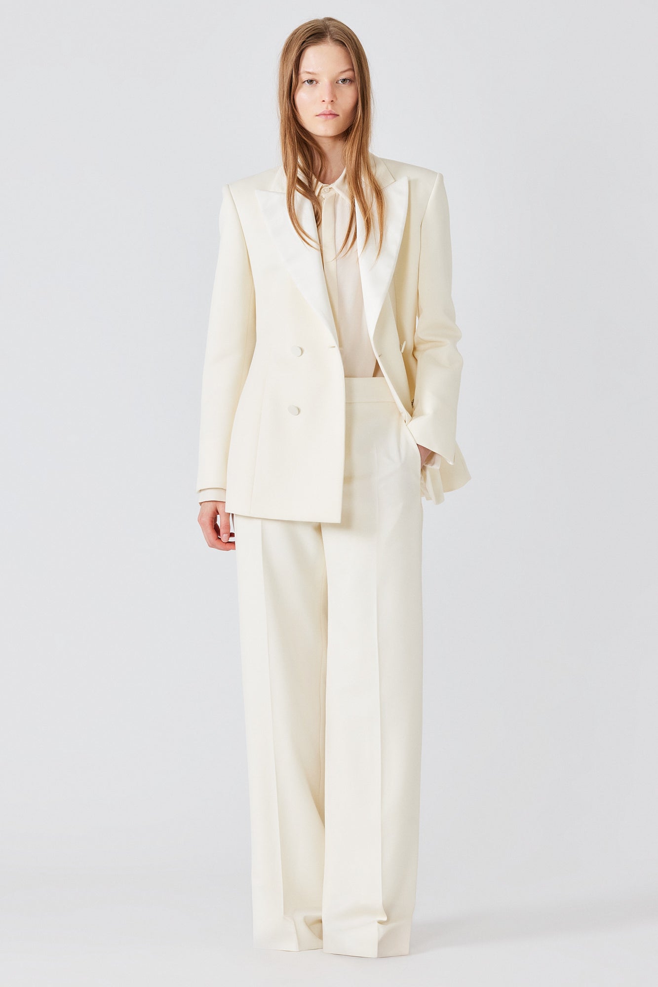 Tuxedo double breast jacket with silk revere