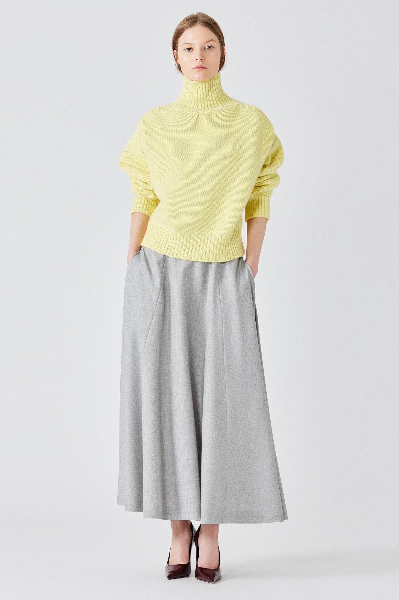 Gaia high neck cashmere sweater with back slit