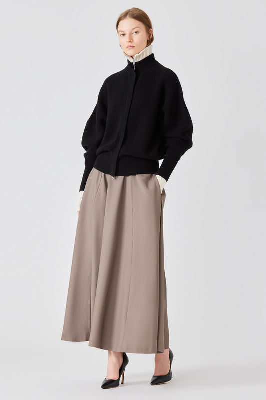 Cardigan bomber Minerva a costine inglesi con zip e maniche a pipistrello