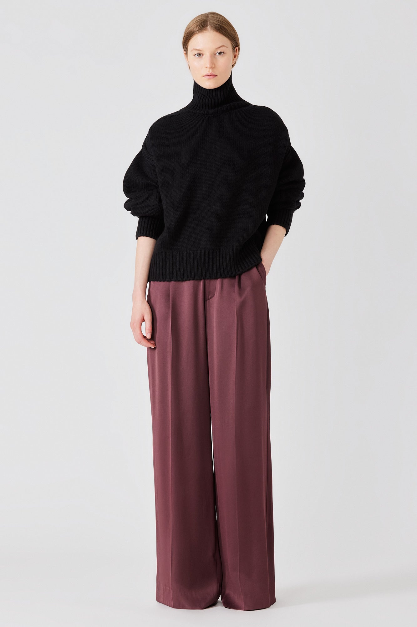 Gaia high neck cashmere sweater with back slit