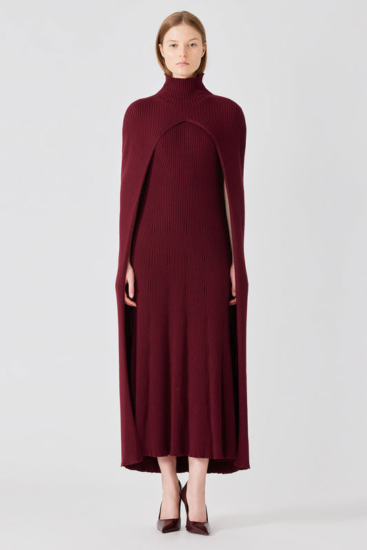 Lunga mantella a coste in cashmere e seta