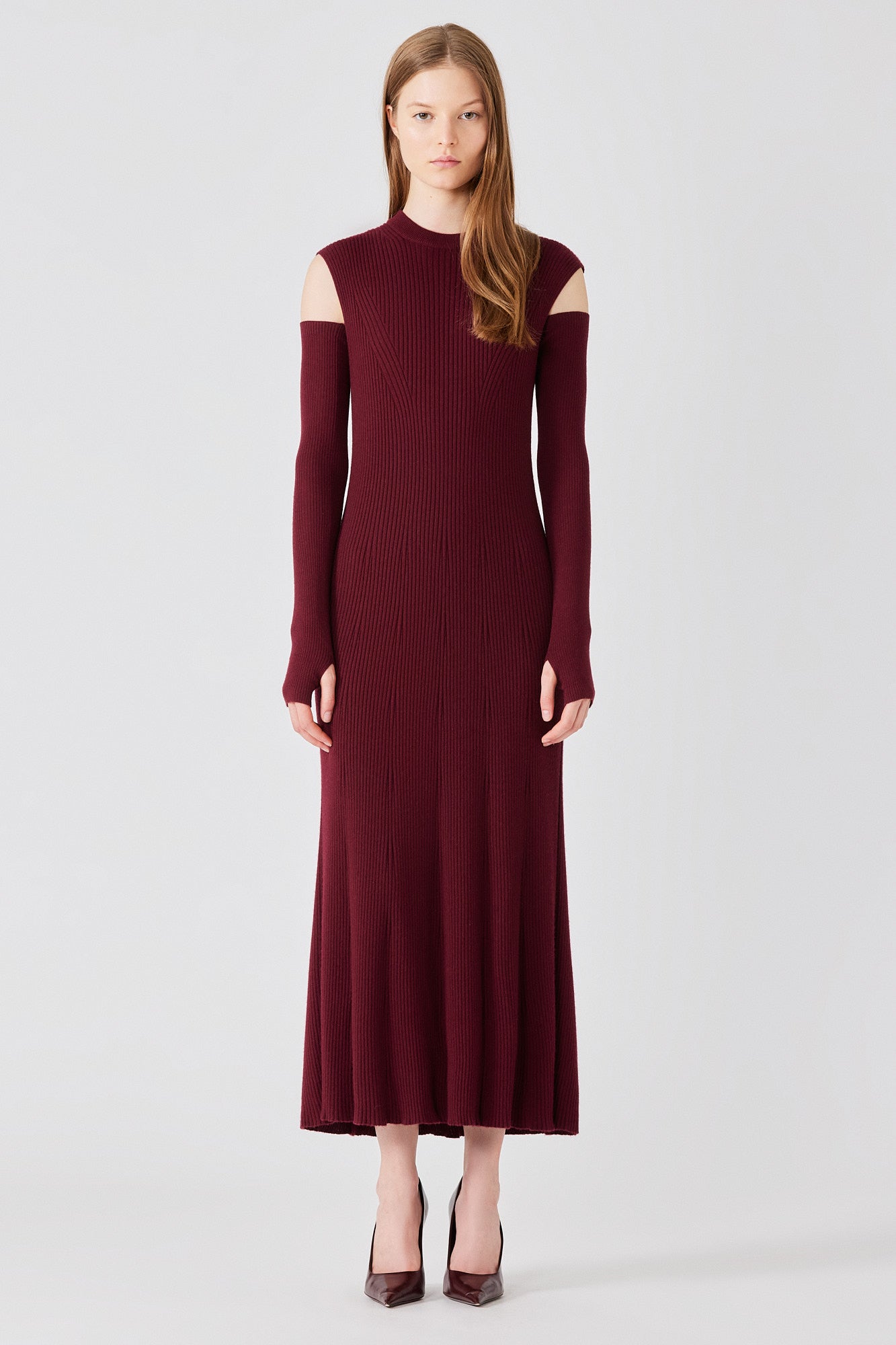 Ribbed cashmere silk sleeveless long dress