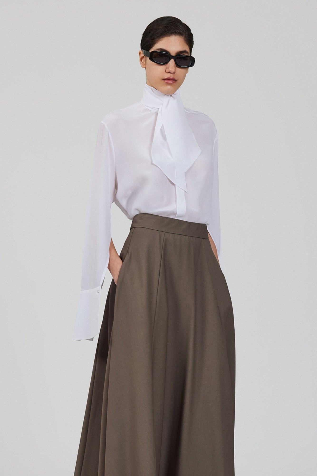Shirt with scarf in crepe de chine